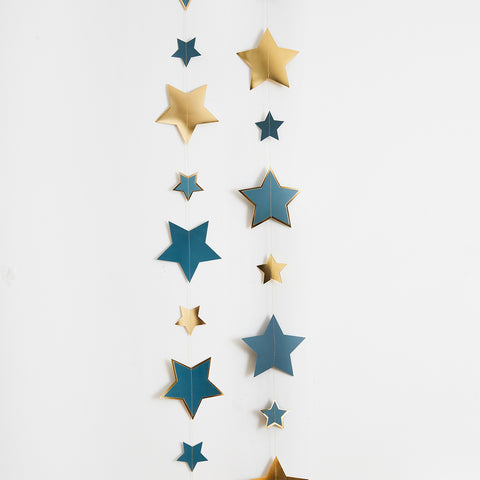 Gold & Teal Trailing Star Hanging Decoration 5M
