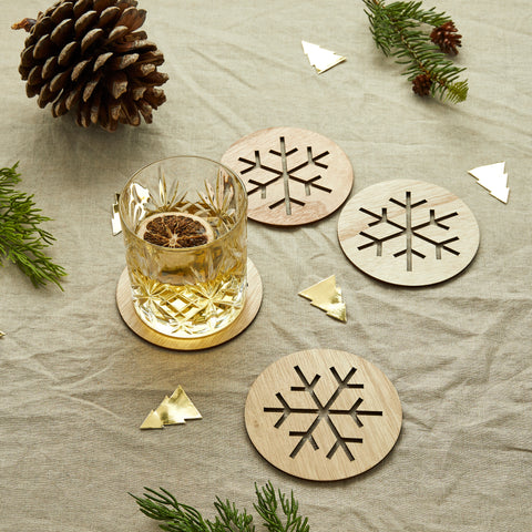 Wooden Snowflake Coasters 4 Pack