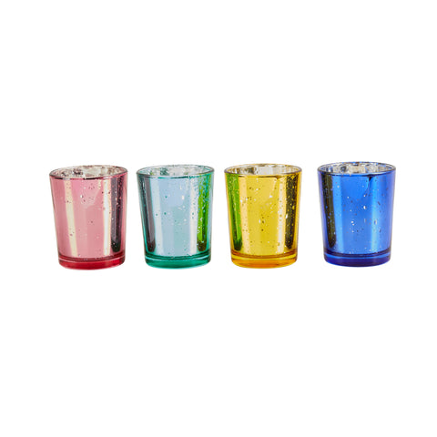 Bright Coloured Glass Candle Holders 4 Pack