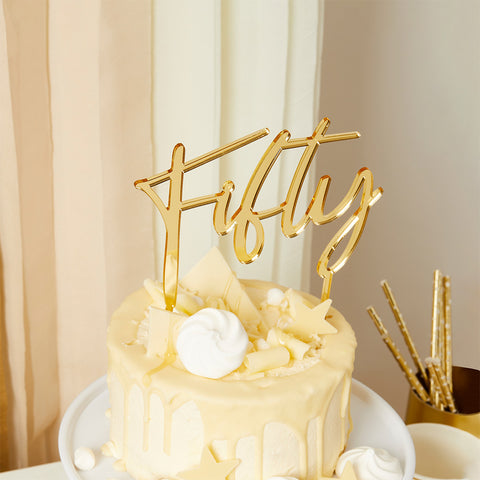 Gold 'Fifty' Acrylic Cake Topper