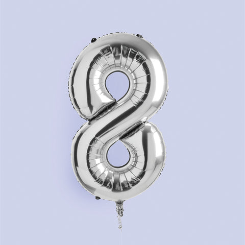 Silver Number '8' Foil Balloon 34"