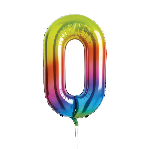 Rainbow Number '0' Foil Balloon 34"