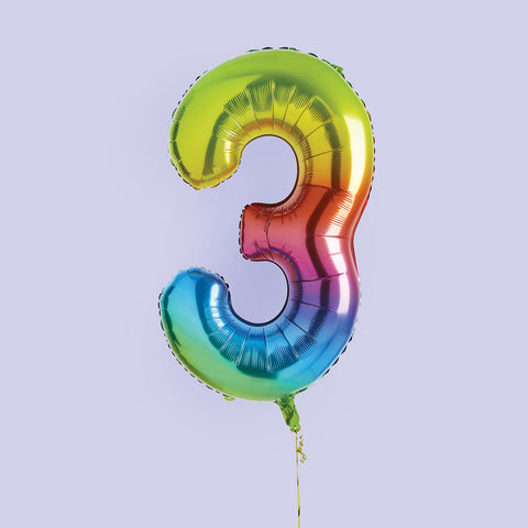 Rainbow Number '3' Foil Balloon 34"