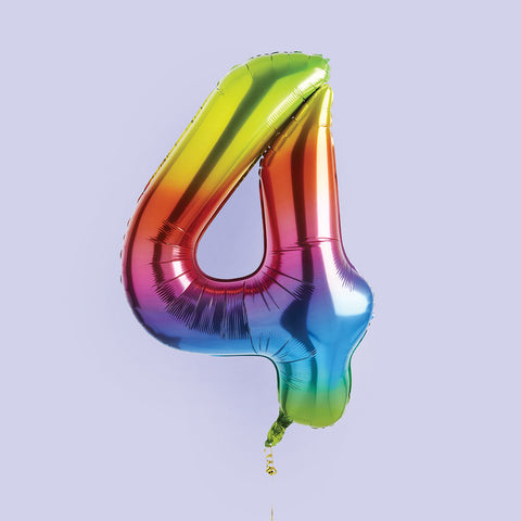 Rainbow Number '4' Foil Balloon 34"