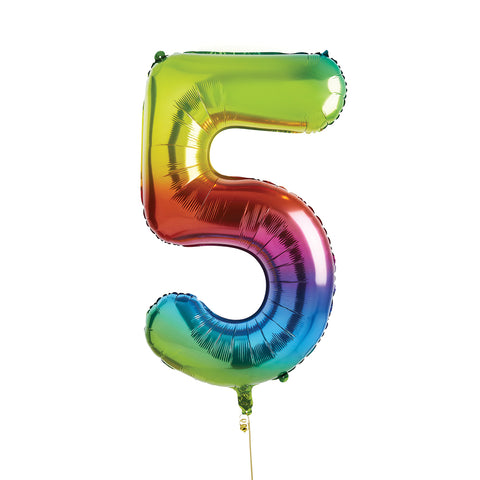 Rainbow Number '5' Foil Balloon 34"