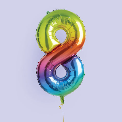 Rainbow Number '8' Foil Balloon 34"