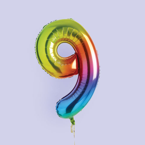 Rainbow  Number '9' Foil Balloon 34"