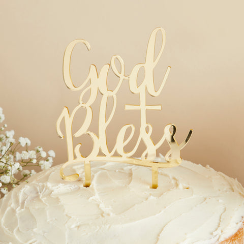 God Bless Gold Mirror Acrylic Cake Topper