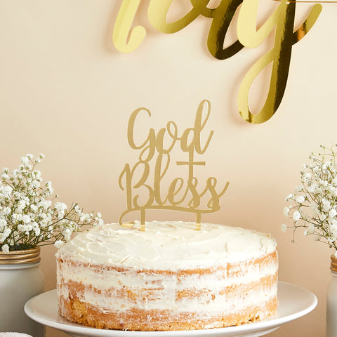 God Bless Gold Mirror Acrylic Cake Topper