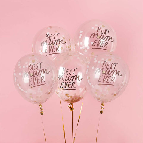 5 Best Mum Ever Confetti Filled 12" Latex Balloons
