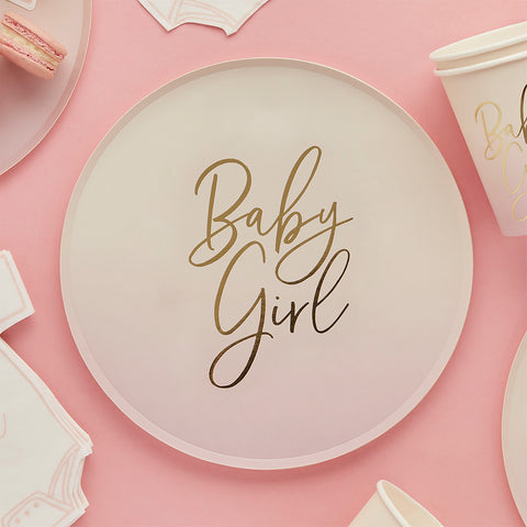 'Pink 'Baby Girl' Paper Plates 8 Pack