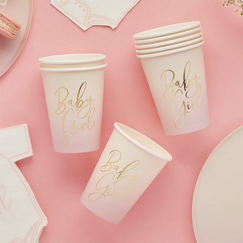 Pink 'Baby Girl' Paper Cups 8 Pack
