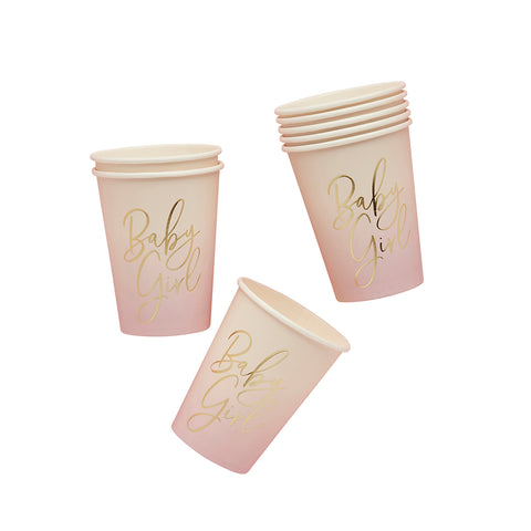 Pink 'Baby Girl' Paper Cups 8 Pack