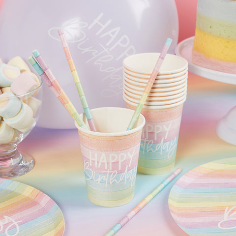 8 Eco Rainbow 'Happy Birthday' Paper Cups