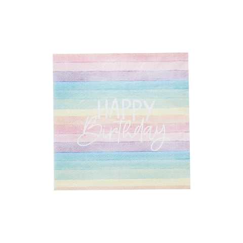 16 Eco Rainbow 'Happy Birthday' Paper Napkins
