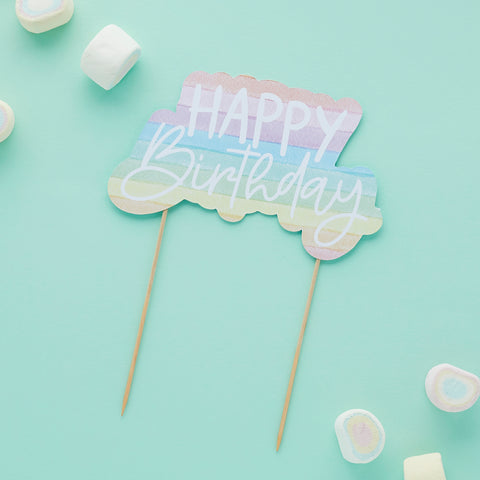 1 Eco Rainbow 'Happy Birthday' Paper Cake Topper