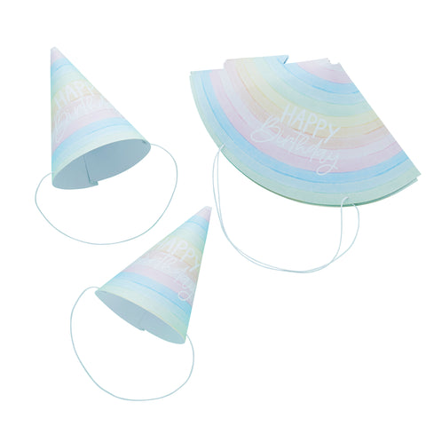 10 Eco Rainbow 'Happy Birthday' Paper Hats