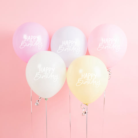 5 Rainbow 'Happy Birthday' Pastel Balloons