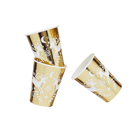 8 Reindeer Gold Foil Paper Cups