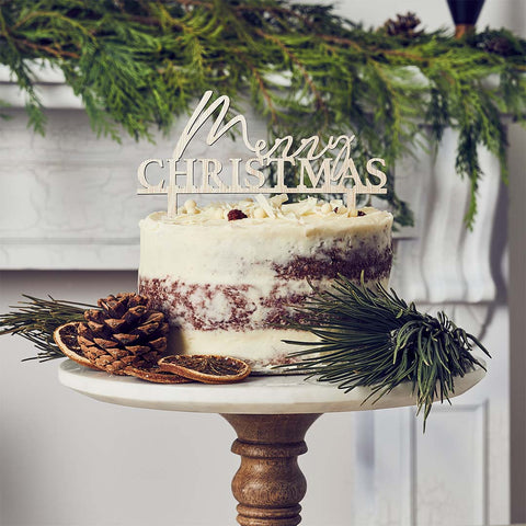 Wood 'Merry Christmas' Cake Topper 1 Pack