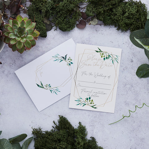 25 Geo Greenery Save the Date Cards & Envelopes