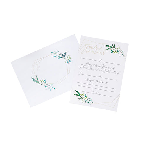 25 Geo Greenery Wedding Day Invitations & Envelopes