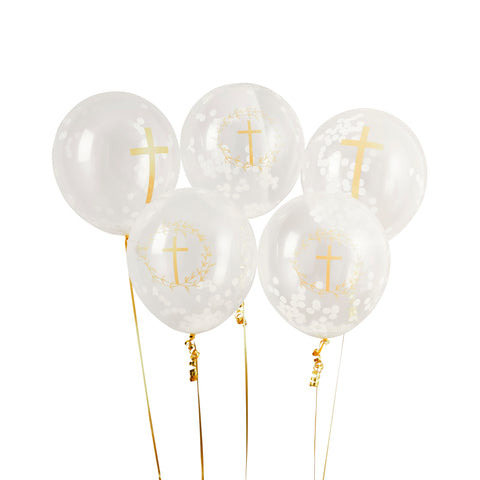 Cross Confetti Filled Latex 12" Balloons 5 Pack