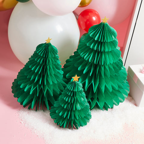Green Honeycomb Christmas Trees 3 Pack