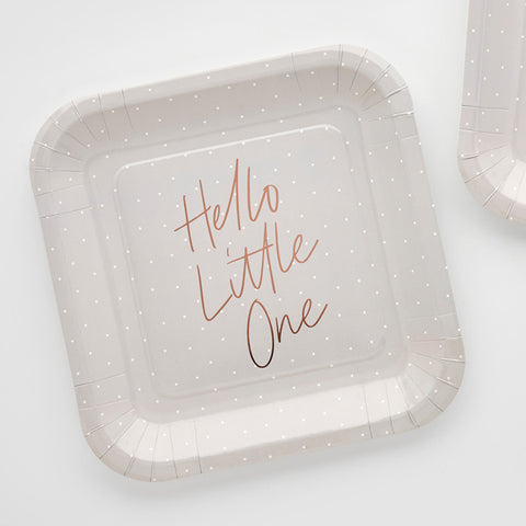 10 Hello Little One Rose Gold Foiled Baby Shower Paper Plates