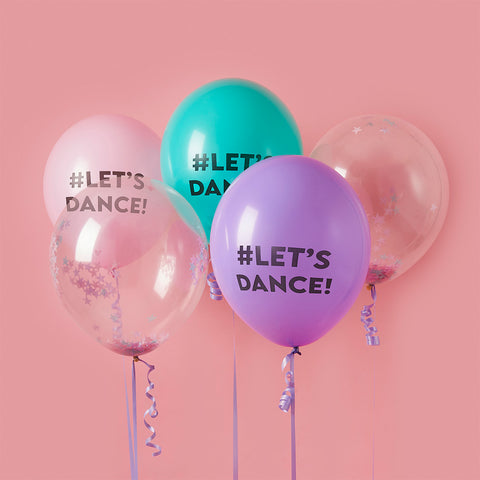 5 Let's Dance Confetti Filled 12" Latex Balloons