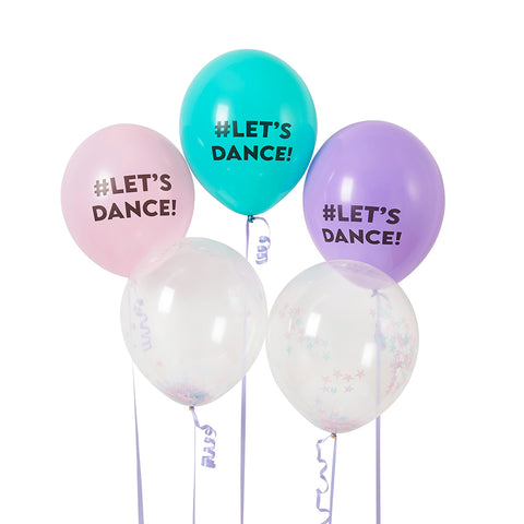 5 Let's Dance Confetti Filled 12" Latex Balloons