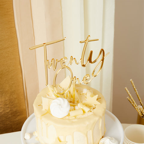 Gold 'Twenty One' Acrylic Cake Topper