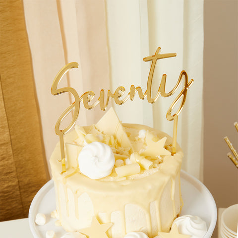 Gold 'Seventy' Acrylic Cake Topper