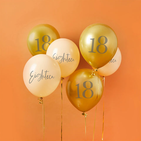 Gold & Nude 'Eighteen' Latex 12" Balloons 6 Pack