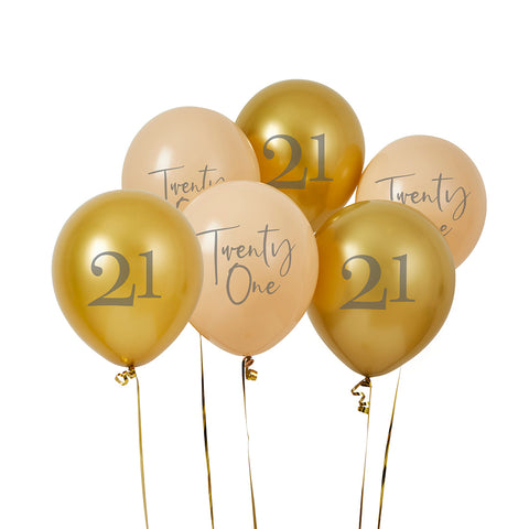 Gold & Nude 'Twenty One' Latex 12" Balloons 6 Pack