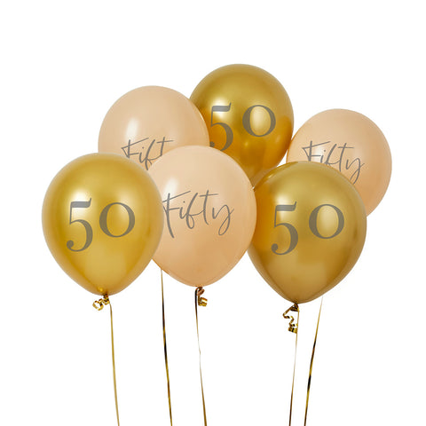 Gold & Nude 'Fifty' Latex 12" Balloons 6 Pack