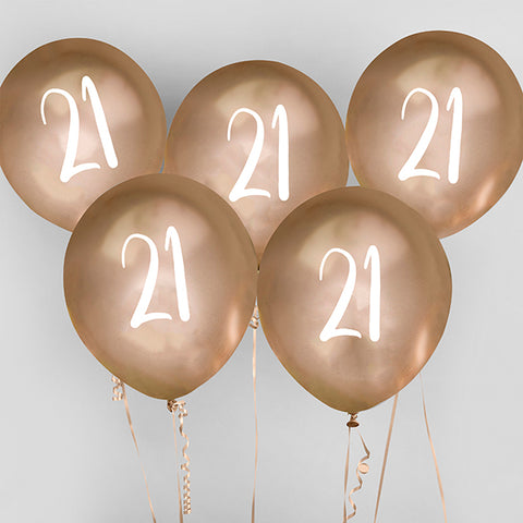 5 Gold Number 21 Balloons