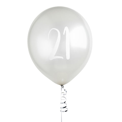 5 Silver Number 21 Balloons