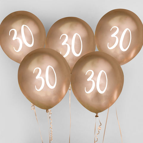 5 Gold Number 30 Balloons