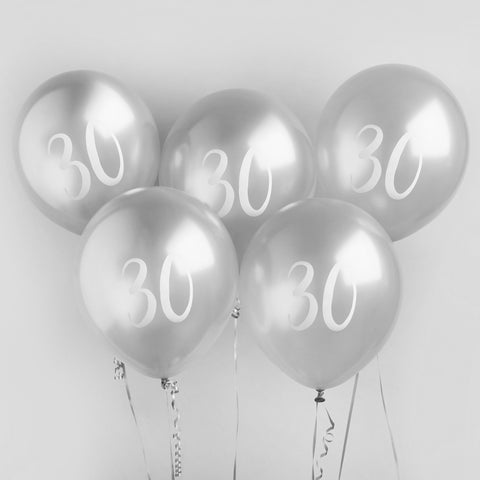 5 Silver Number 30 Balloons