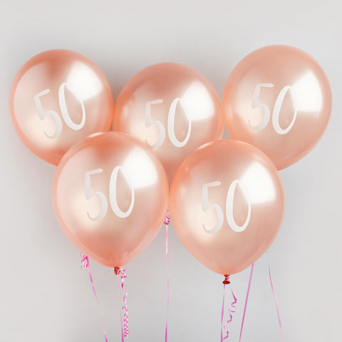 5 Rose Gold Number 50 Balloons