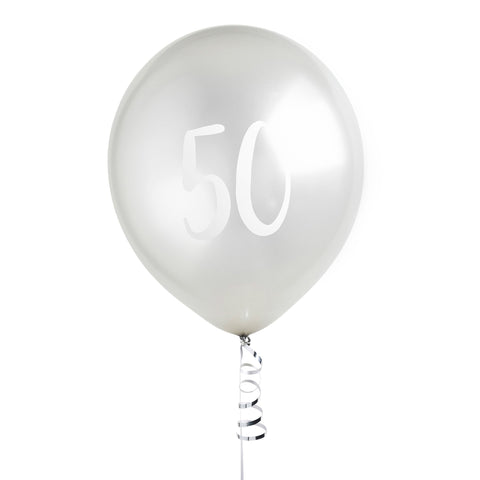5 Silver Number 50 Balloons