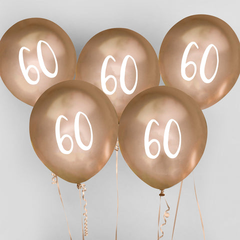 5 Gold Number 60 Balloons