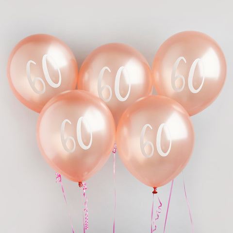 5 Rose Gold Number 60 Balloons