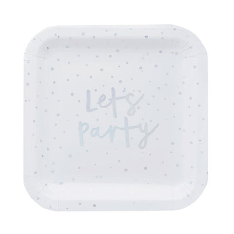 8 Iridescent Let's Party Paper Plates
