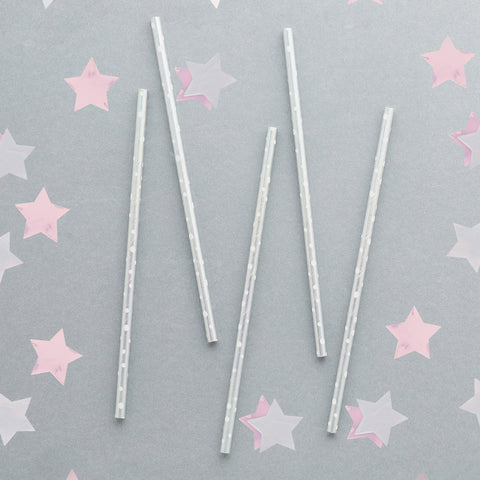 20 Iridescent Dot Paper Straws