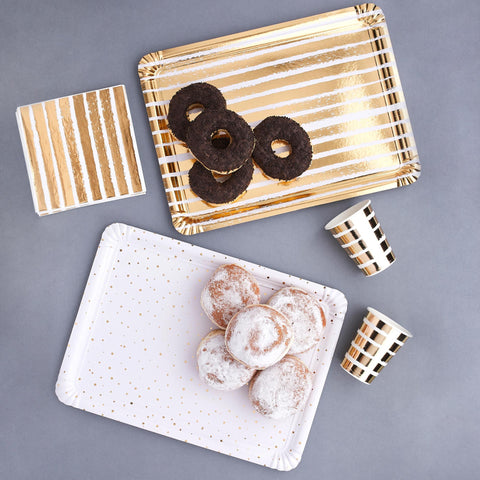 4 Gold Striped & Spotted Paper Trays