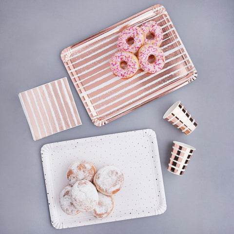 4 Rose Gold Striped & Spotted Paper Trays