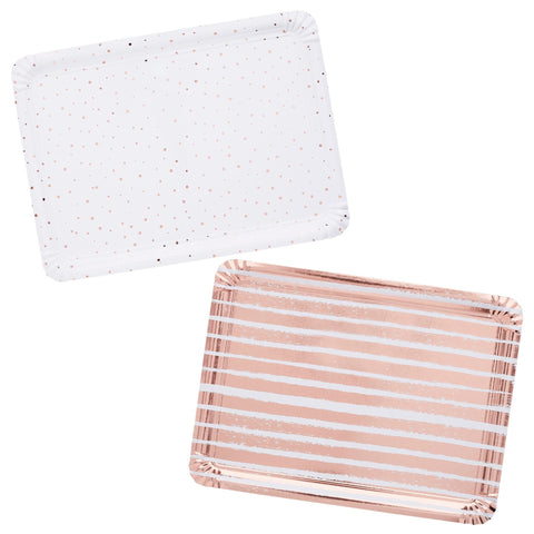 4 Rose Gold Striped & Spotted Paper Trays