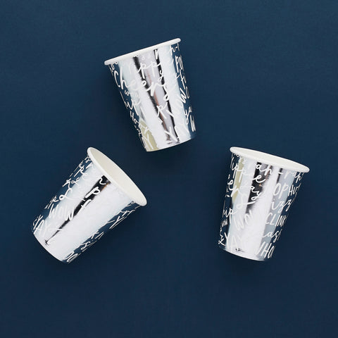 10 Silver Celebrate Paper Cups